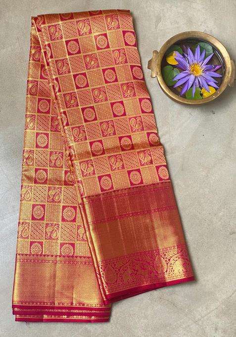 Gold Pure Tissue Kanchipuram 2G Zari Saree With Traditional Woven Design For Women