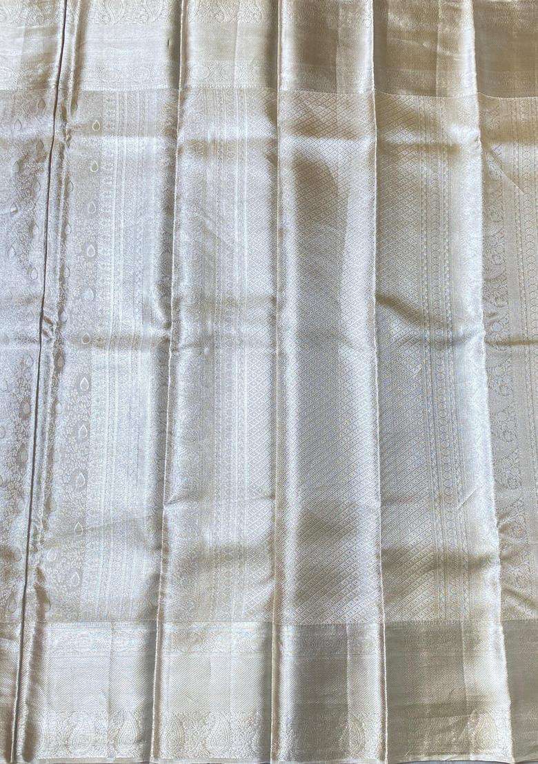 Silver Pure Tissue Kanchipuram Saree With Traditional Woven Design For Women - Indya