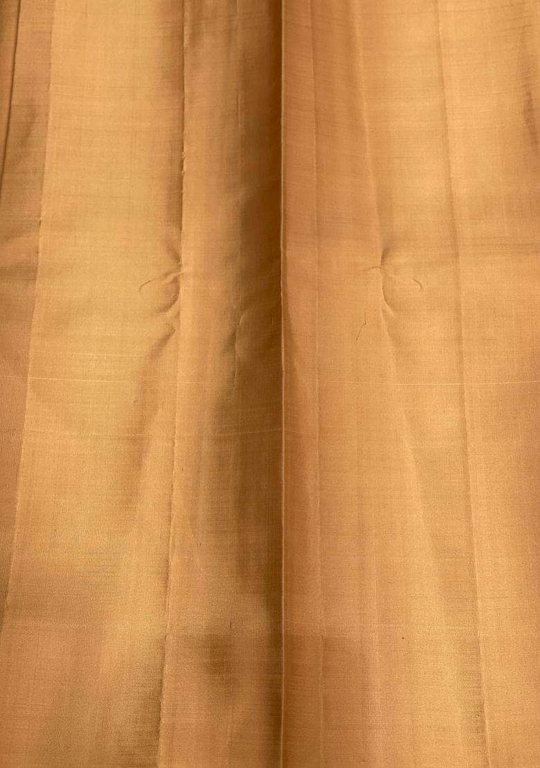 Pastel Sandal Peach Pure Handloom Kanchipuram Silk Saree With Traditional Woven Design For Women - Indya