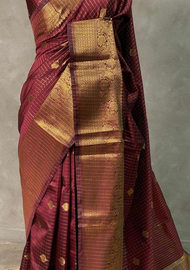 Light Brown Banarasi Silk Saree With Traditional Woven Design For Women - Indya