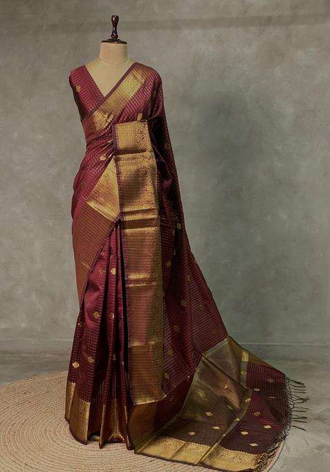 Light Brown Banarasi Silk Saree With Traditional Woven Design For Women
