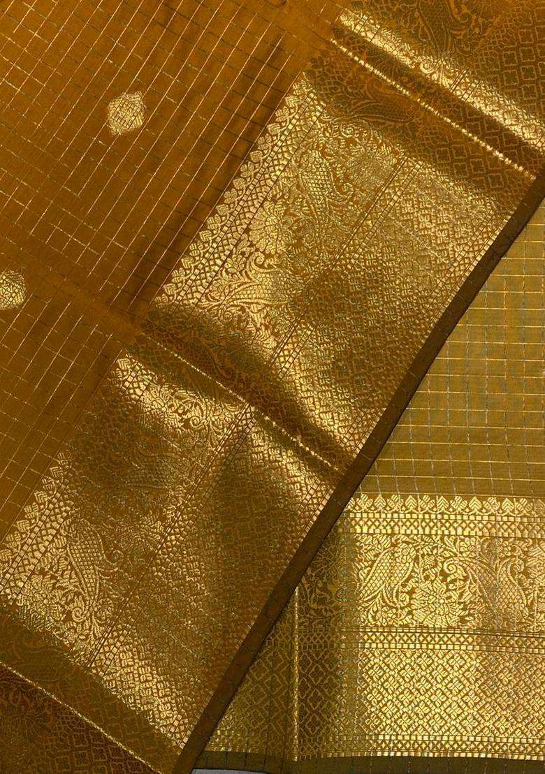 Golden Yellow Banarasi Silk Saree With Traditional Woven Design For Women - Indya