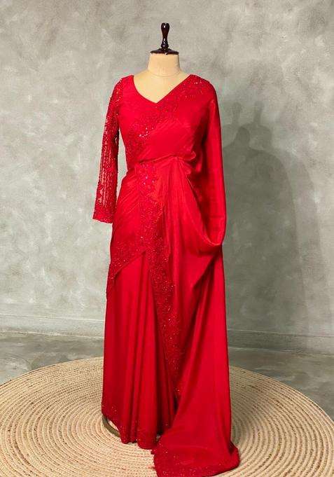 Red Pure Chiffon Designer Saree With Traditional Woven Design For Women