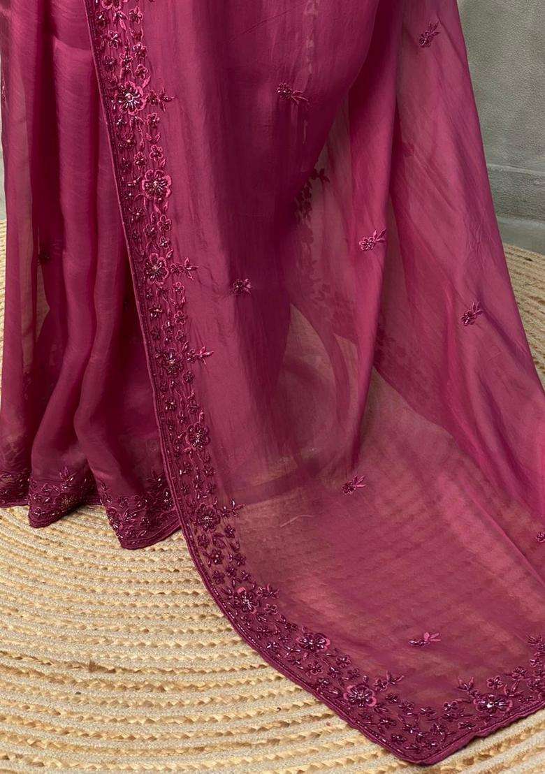Wine Pure Organza Designer Saree With Traditional Woven Design For Women - Indya
