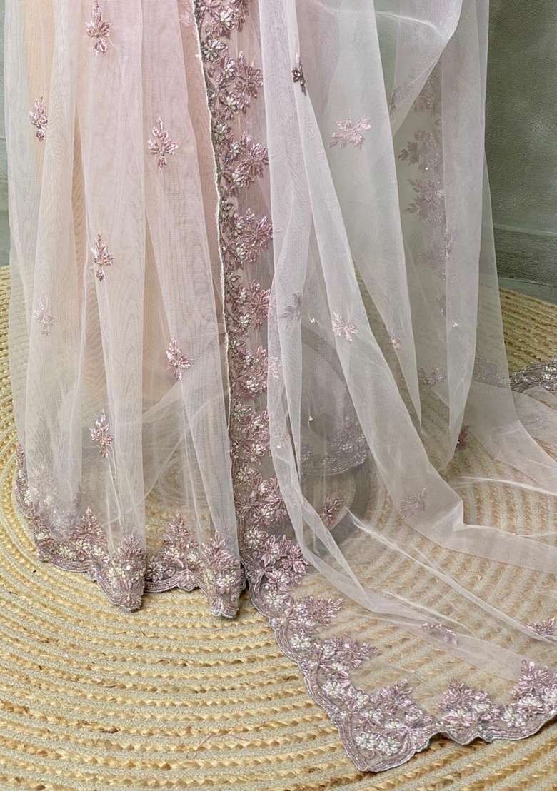 Nude Shade Net Bridal Designer Saree With Traditional Woven Design For Women - Indya