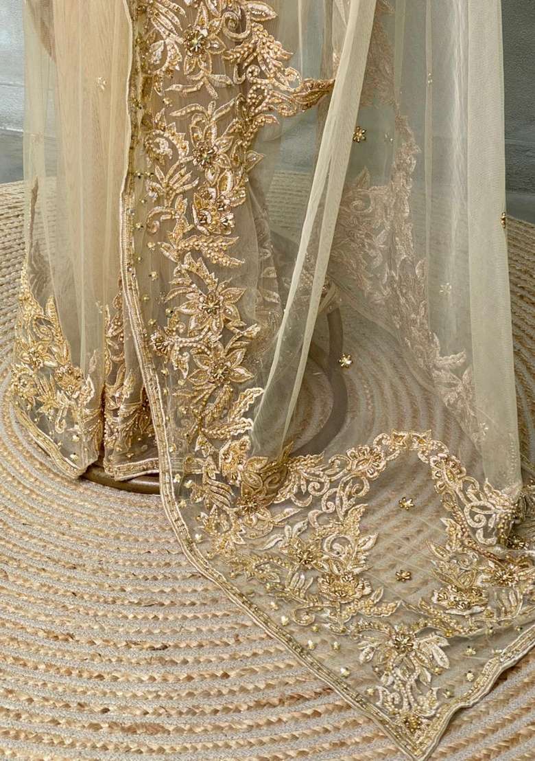 Gold Net Bridal Designer Saree With Traditional Woven Design For Women - Indya