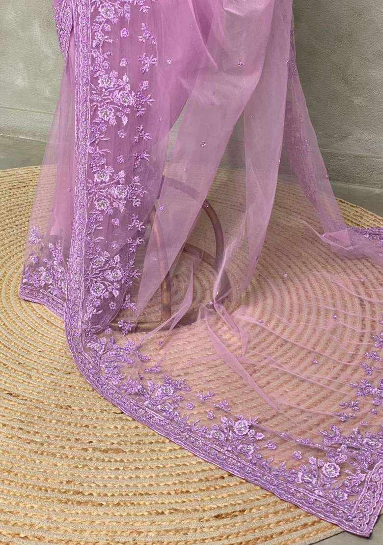 Lavender Net Bridal Designer Saree With Traditional Woven Design For Women - Indya
