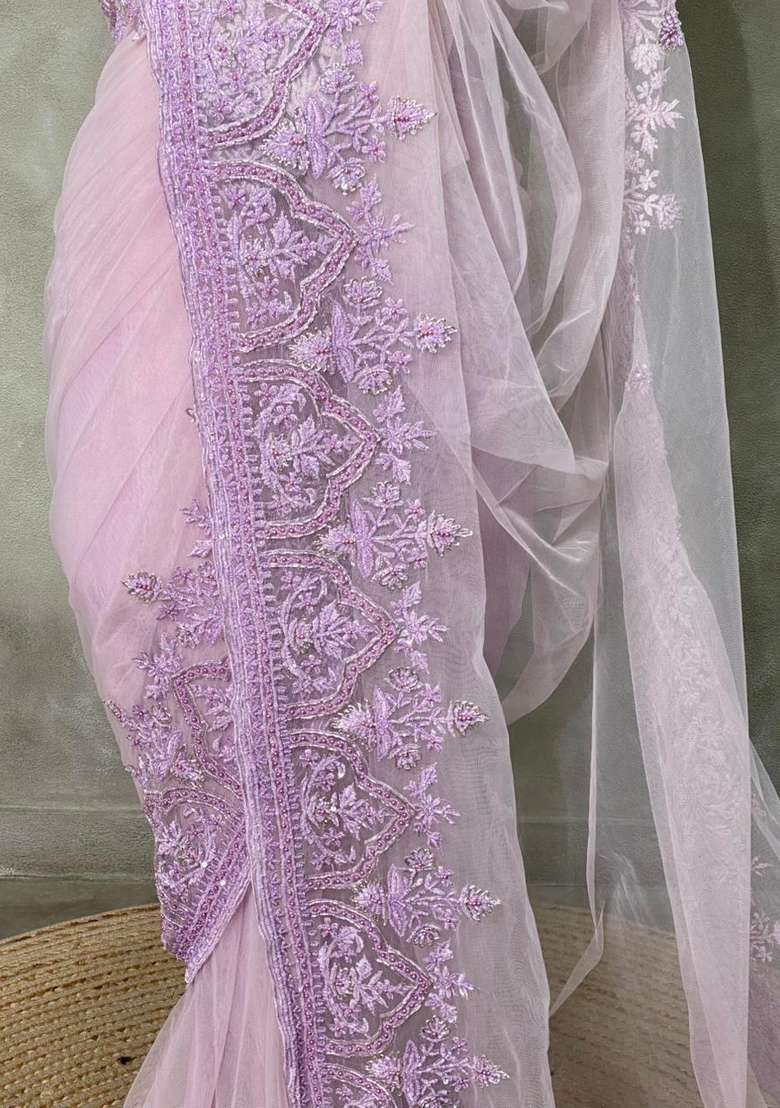 Lavender Net Bridal Designer Saree With Traditional Woven Design For Women - Indya