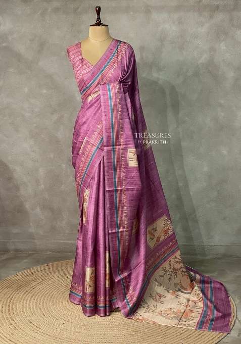 Onion Pink Semi Tusser Silk Tussar Saree With Traditional Woven Design For Women