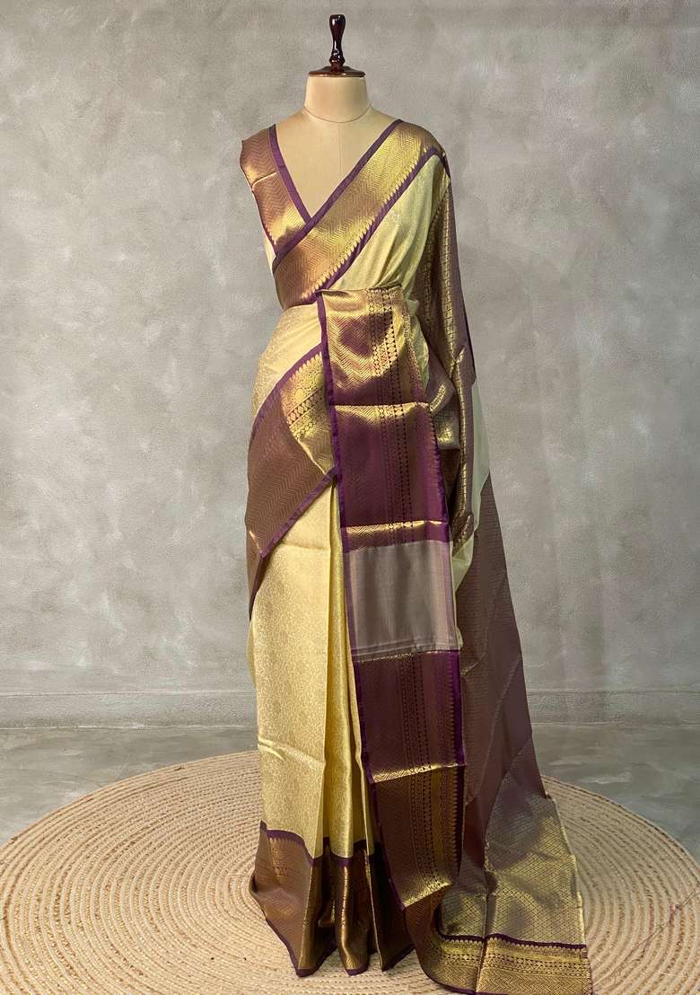 Neutral Tissue Banarasi Silk Saree With Traditional Woven Design For Women - Indya