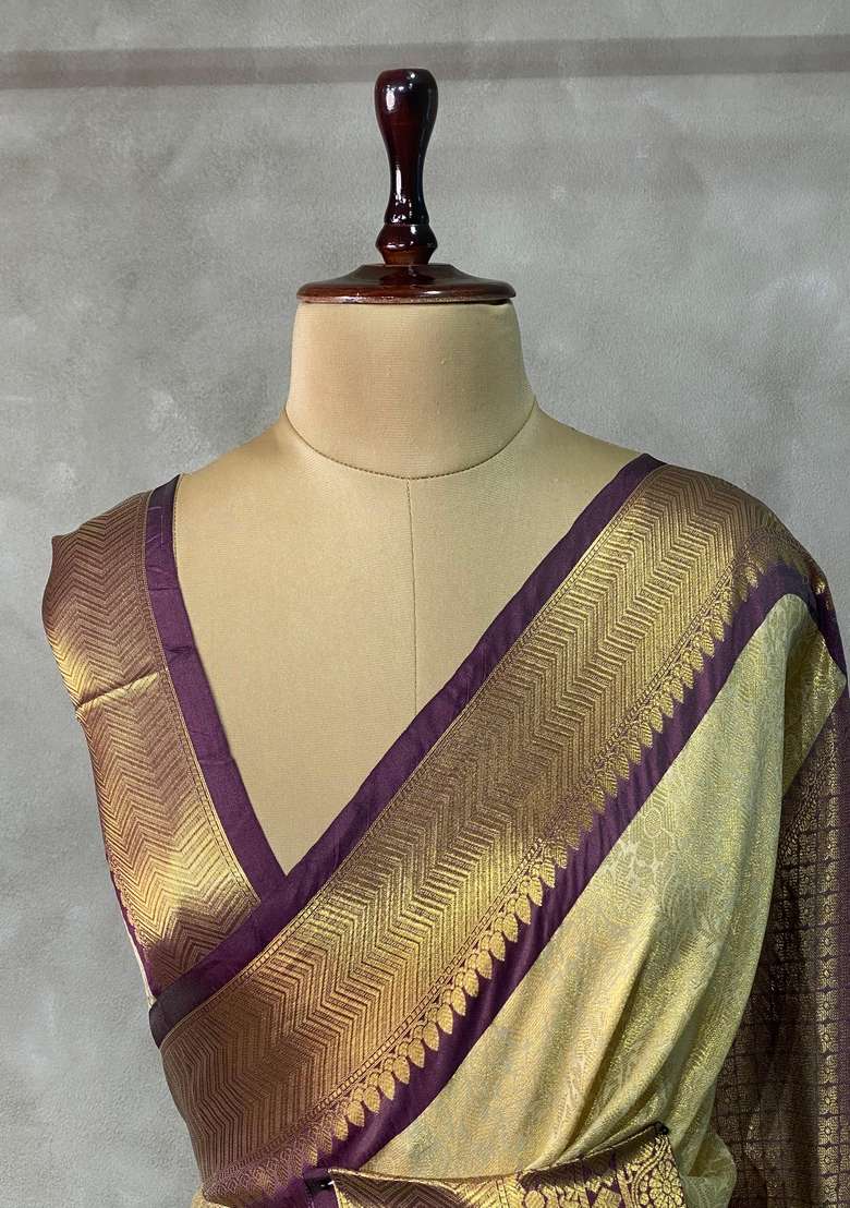Neutral Tissue Banarasi Silk Saree With Traditional Woven Design For Women - Indya