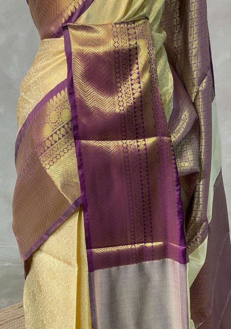 Neutral Tissue Banarasi Silk Saree With Traditional Woven Design For Women - Indya