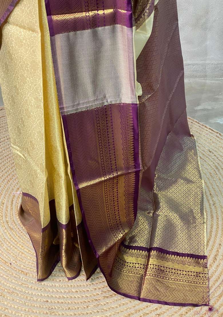 Neutral Tissue Banarasi Silk Saree With Traditional Woven Design For Women - Indya