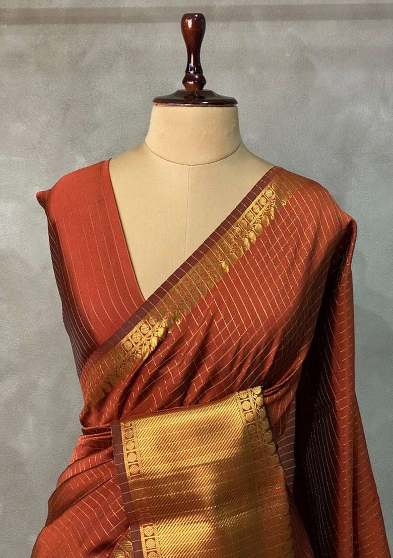 Brown Banarasi Silk Saree With Traditional Woven Design For Women - Indya