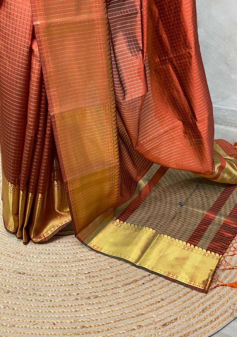 Brown Banarasi Silk Saree With Traditional Woven Design For Women - Indya