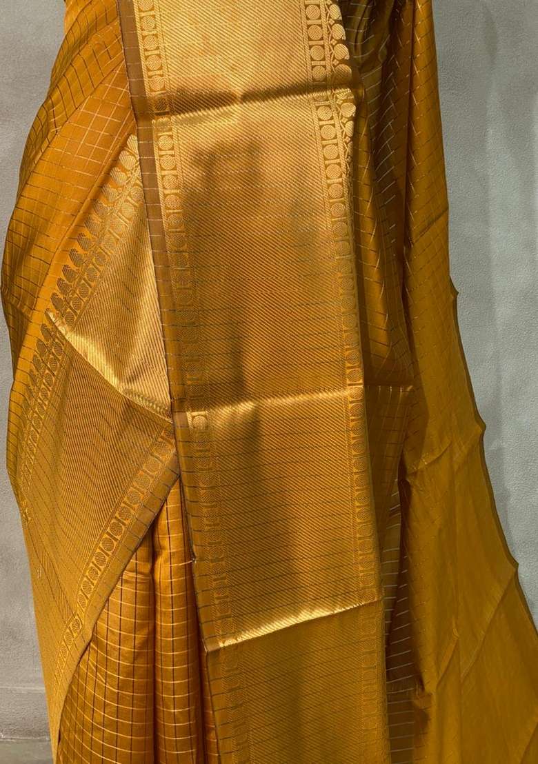 Golden Yellow Banarasi Silk Saree With Traditional Woven Design For Women - Indya