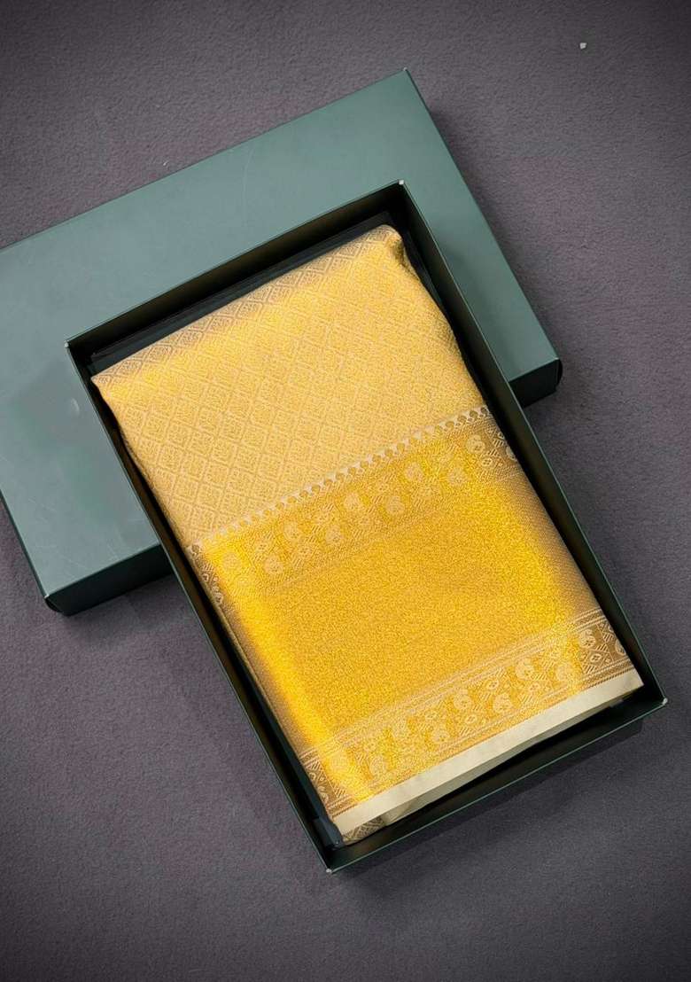 Sandal Bridal Kanchipuram Silk Saree With Traditional Woven Design For Women - Indya
