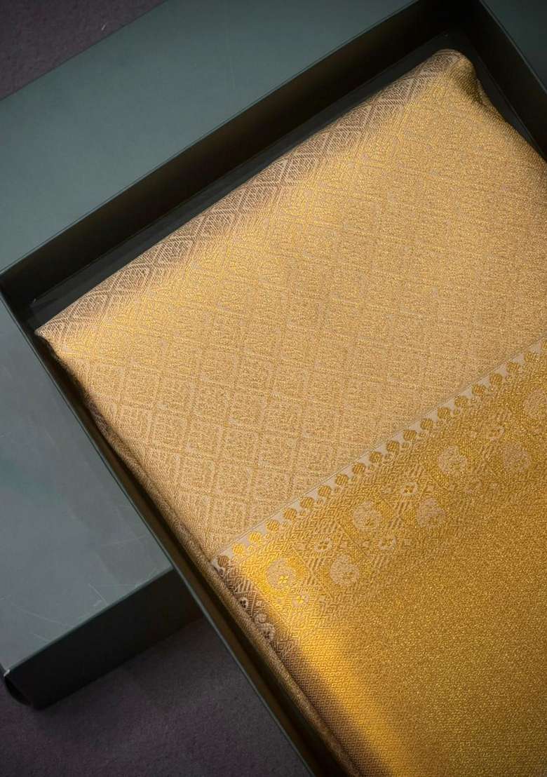 Sandal Bridal Kanchipuram Silk Saree With Traditional Woven Design For Women - Indya