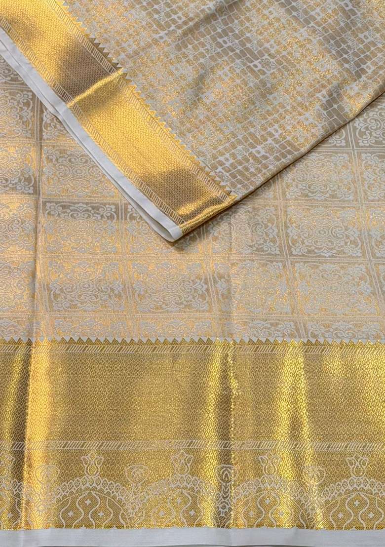 Sandal Bridal Kanchipuram Silk Saree With Traditional Woven Design For Women - Indya