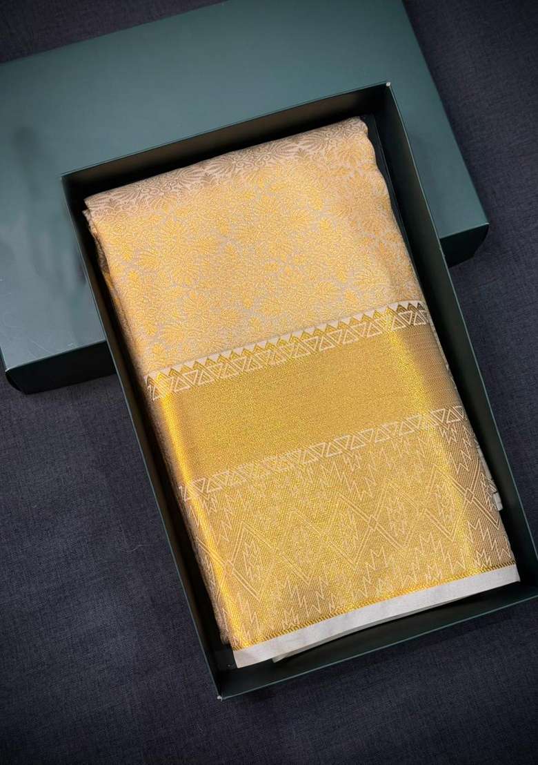 Sandal Bridal Kanchipuram Silk Saree With Traditional Woven Design For Women - Indya