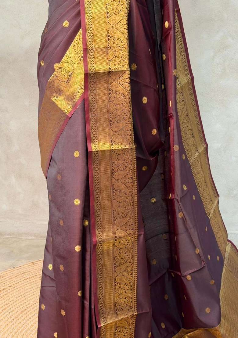 Brown Semi Banarasi Silk Saree With Traditional Woven Design For Women - Indya