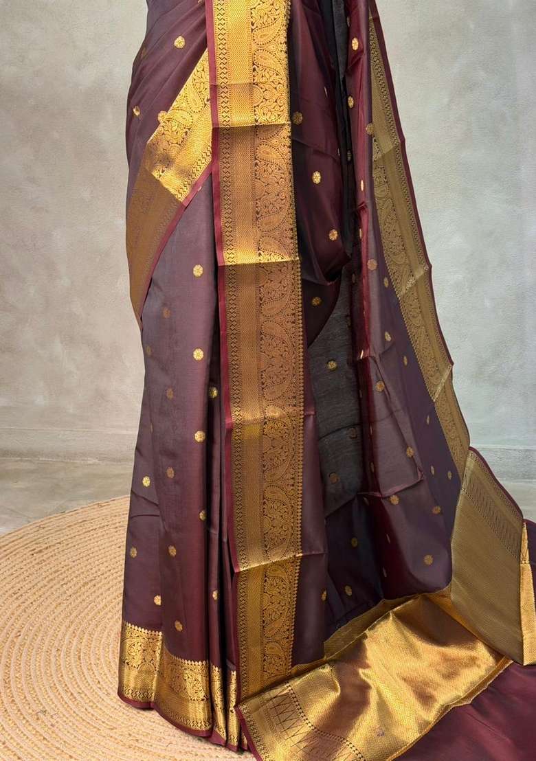 Brown Semi Banarasi Silk Saree With Traditional Woven Design For Women - Indya