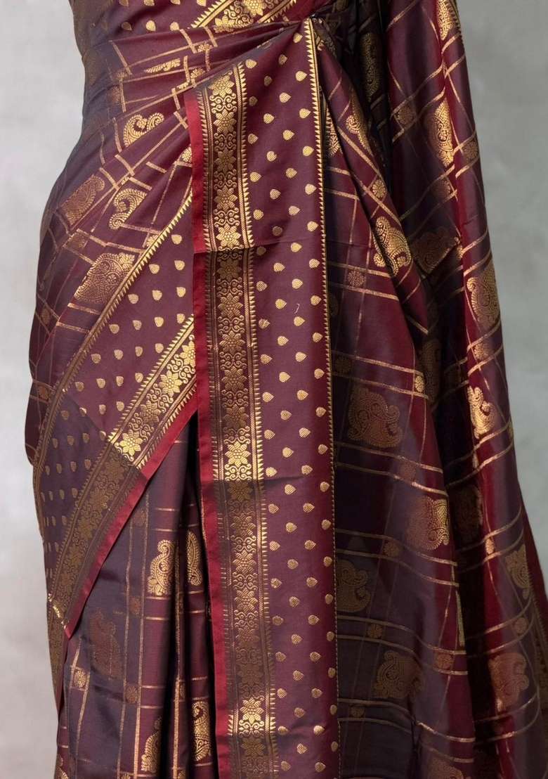 Brown Banarasi Silk Saree With Traditional Woven Design For Women - Indya