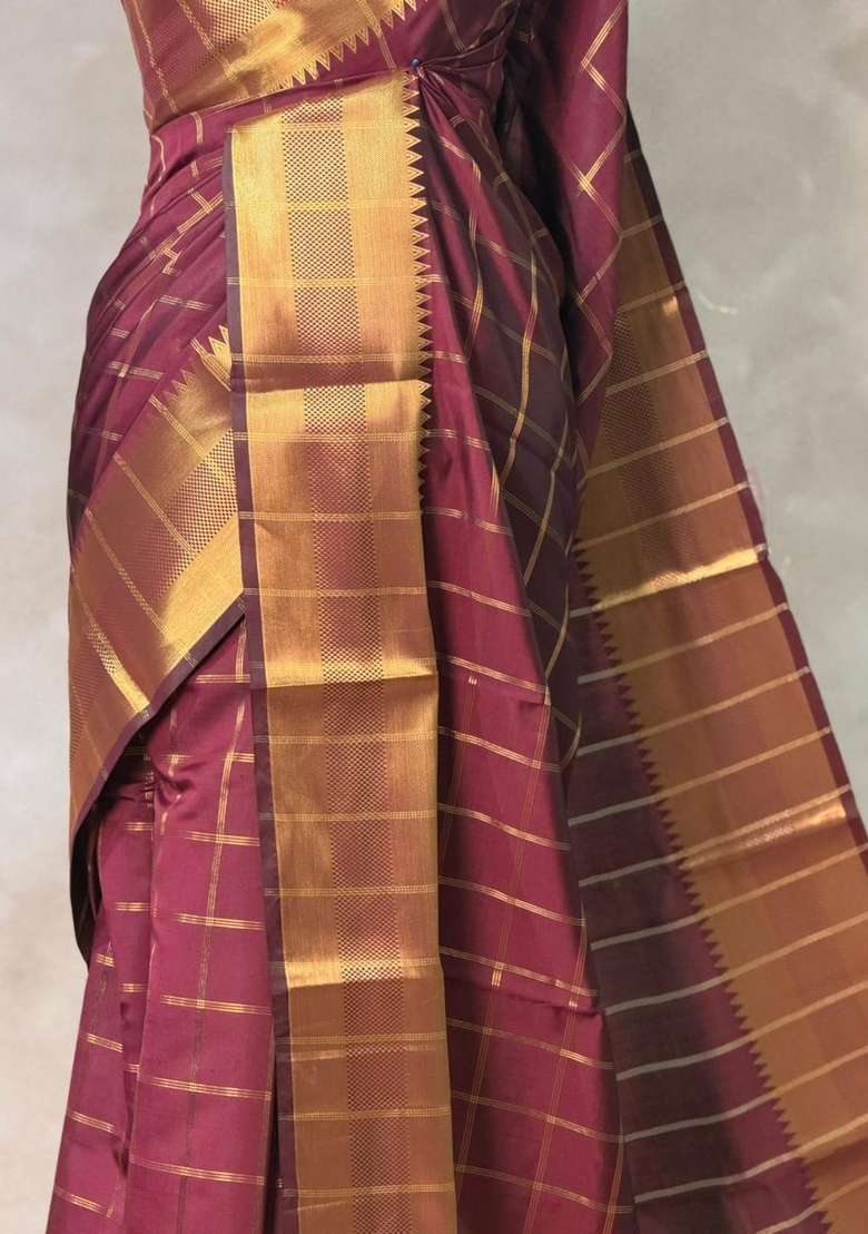 Brown Semi Banarasi Silk Saree With Traditional Woven Design For Women - Indya