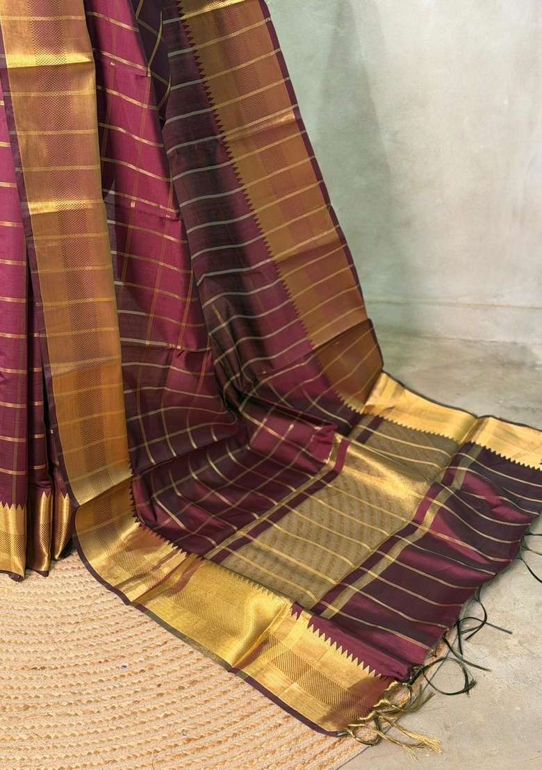 Brown Semi Banarasi Silk Saree With Traditional Woven Design For Women - Indya