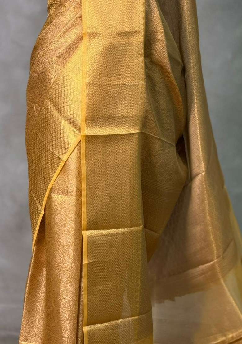 Gold Tissue Banarasi Silk Saree With Traditional Woven Design For Women - Indya