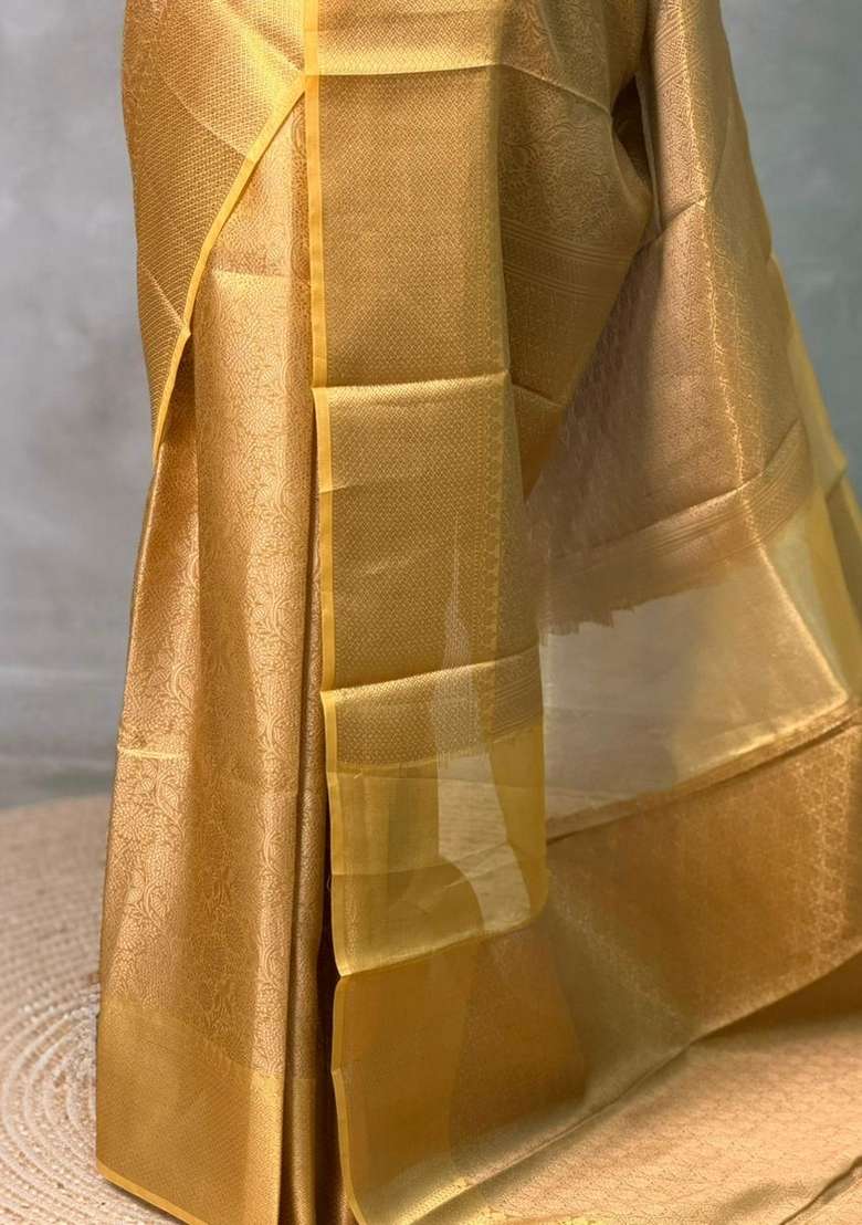 Gold Tissue Banarasi Silk Saree With Traditional Woven Design For Women - Indya