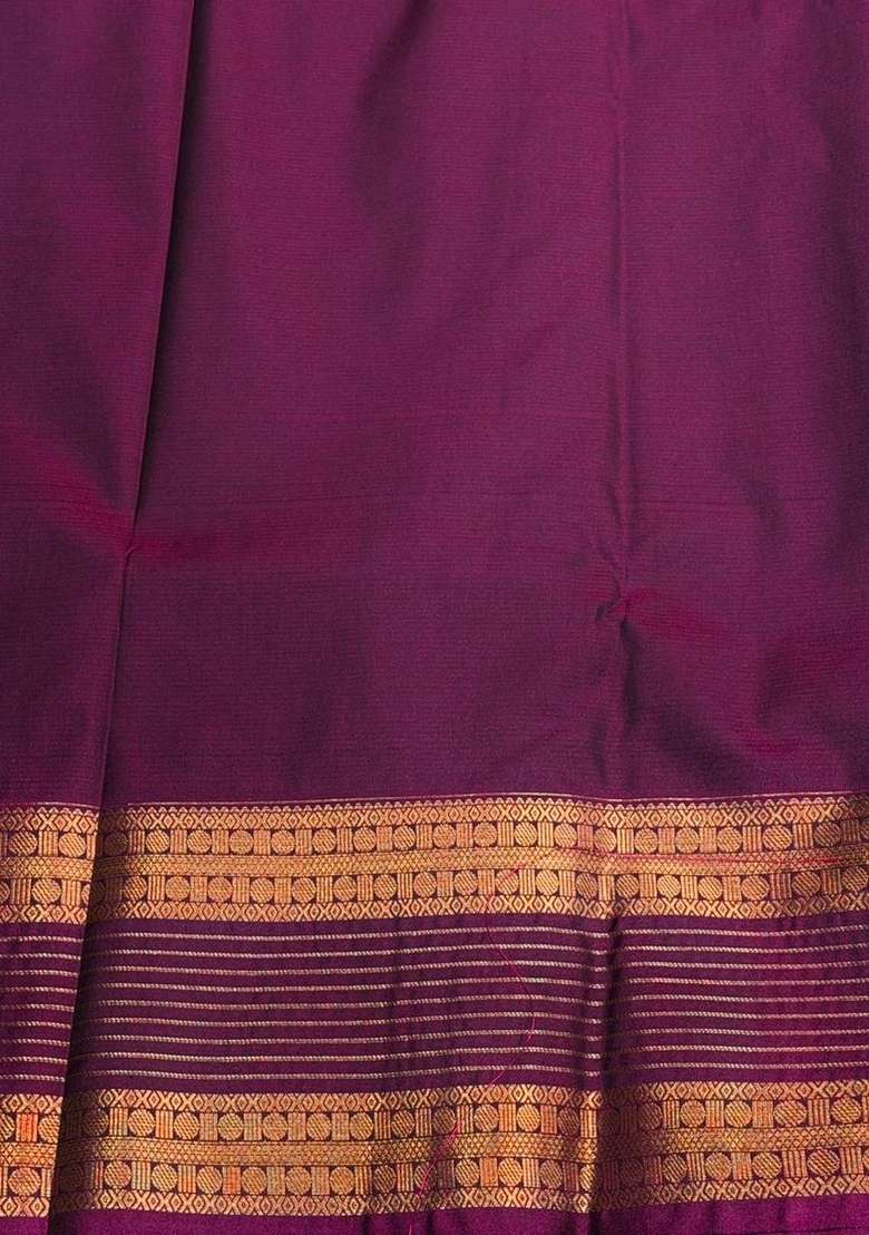 Grey And Purple Kanchipuram Silk Saree With Traditional Woven Design For Women - Indya