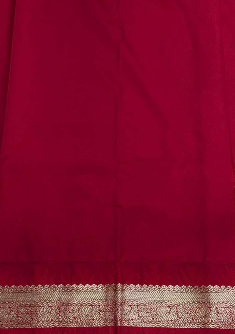 Sandal And Red Kanchipuram Silk Saree With Traditional Woven Design For Women - Indya