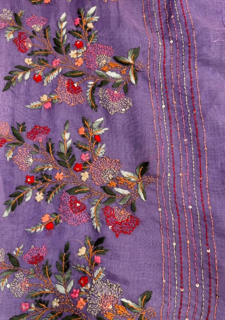 Lavender Tissue Linen Saree With Traditional Woven Design For Women - Indya