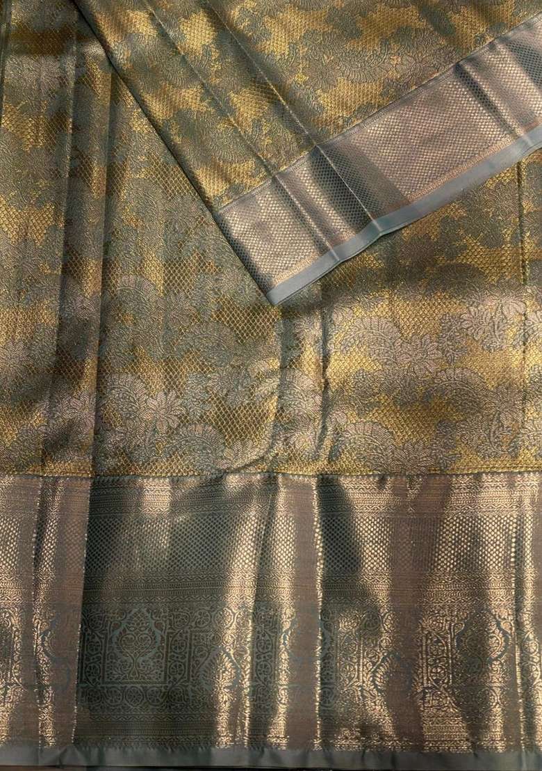 Pastal Blue Tissue Kanchipuram Saree With Traditional Woven Design For Women - Indya