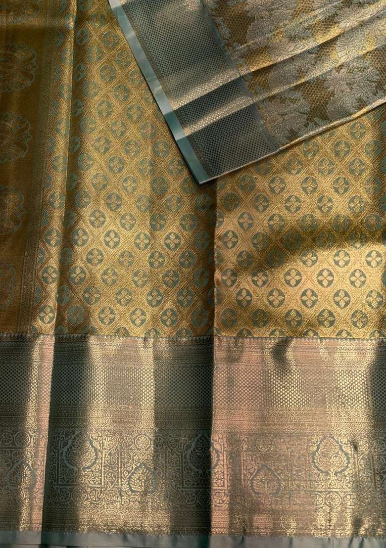Pastal Blue Tissue Kanchipuram Saree With Traditional Woven Design For Women - Indya