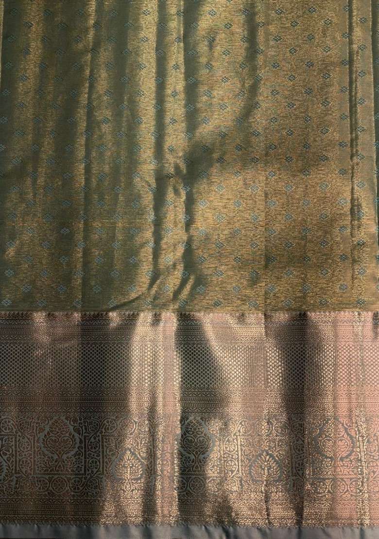 Pastal Blue Tissue Kanchipuram Saree With Traditional Woven Design For Women - Indya