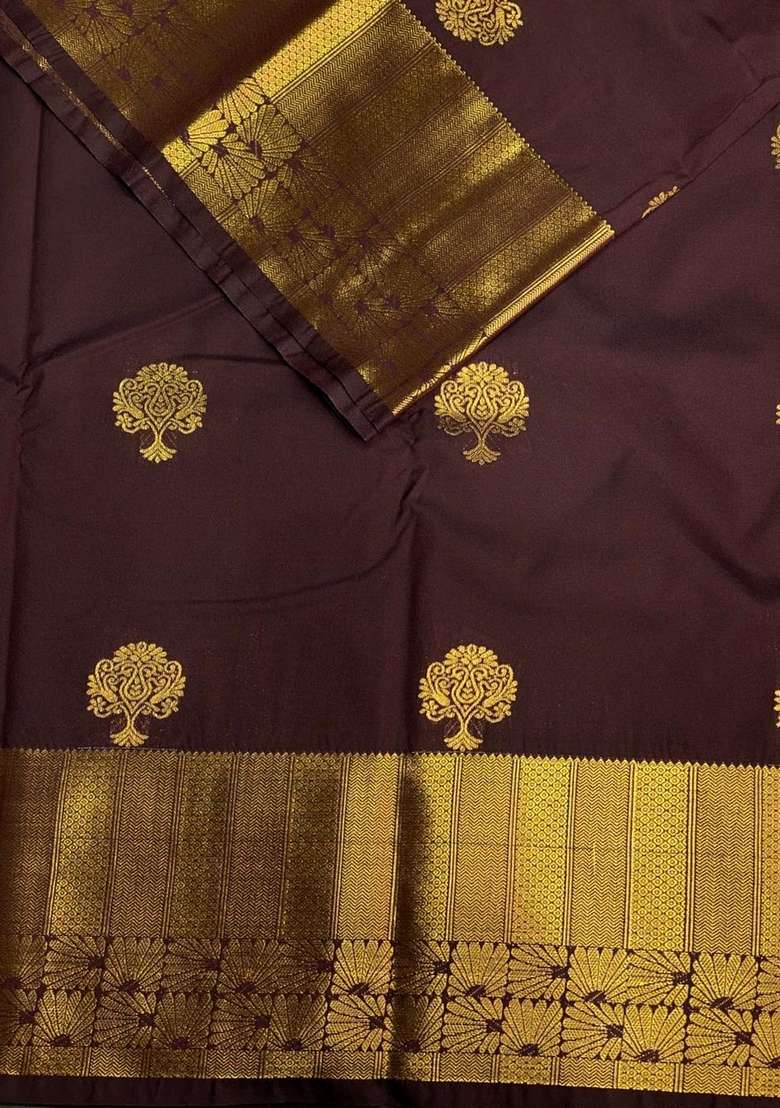 Brown Kanchipuram Silk Saree With Traditional Woven Design For Women - Indya