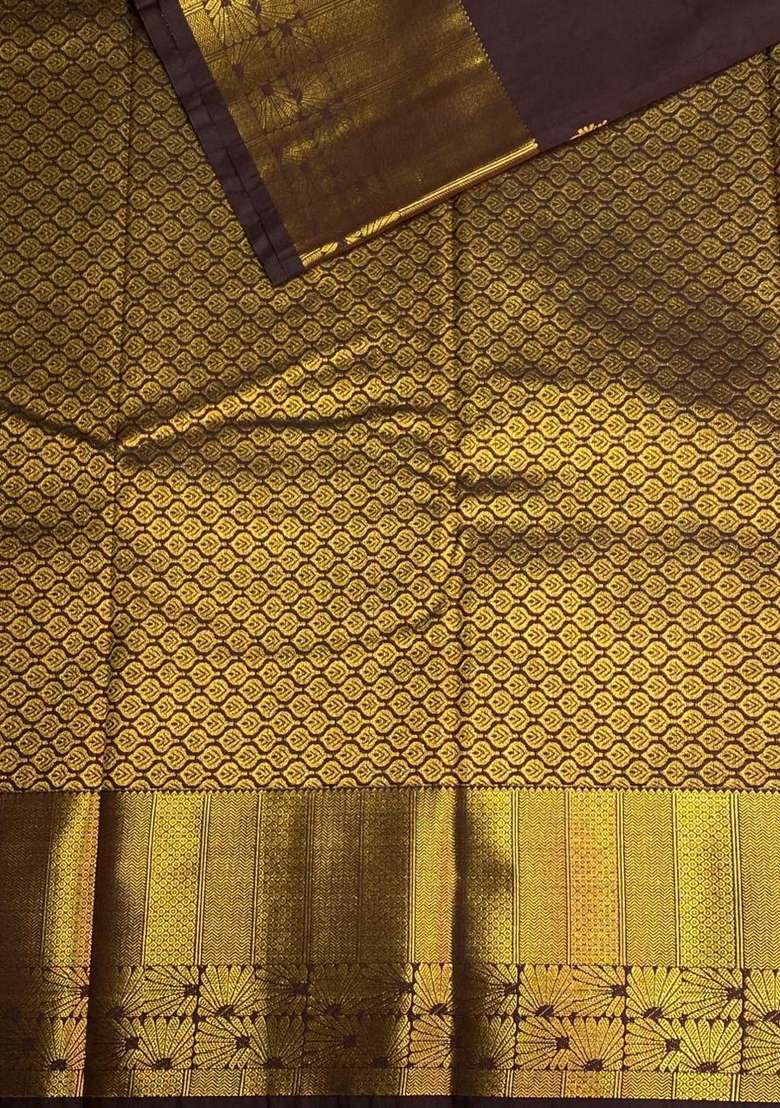Brown Kanchipuram Silk Saree With Traditional Woven Design For Women - Indya
