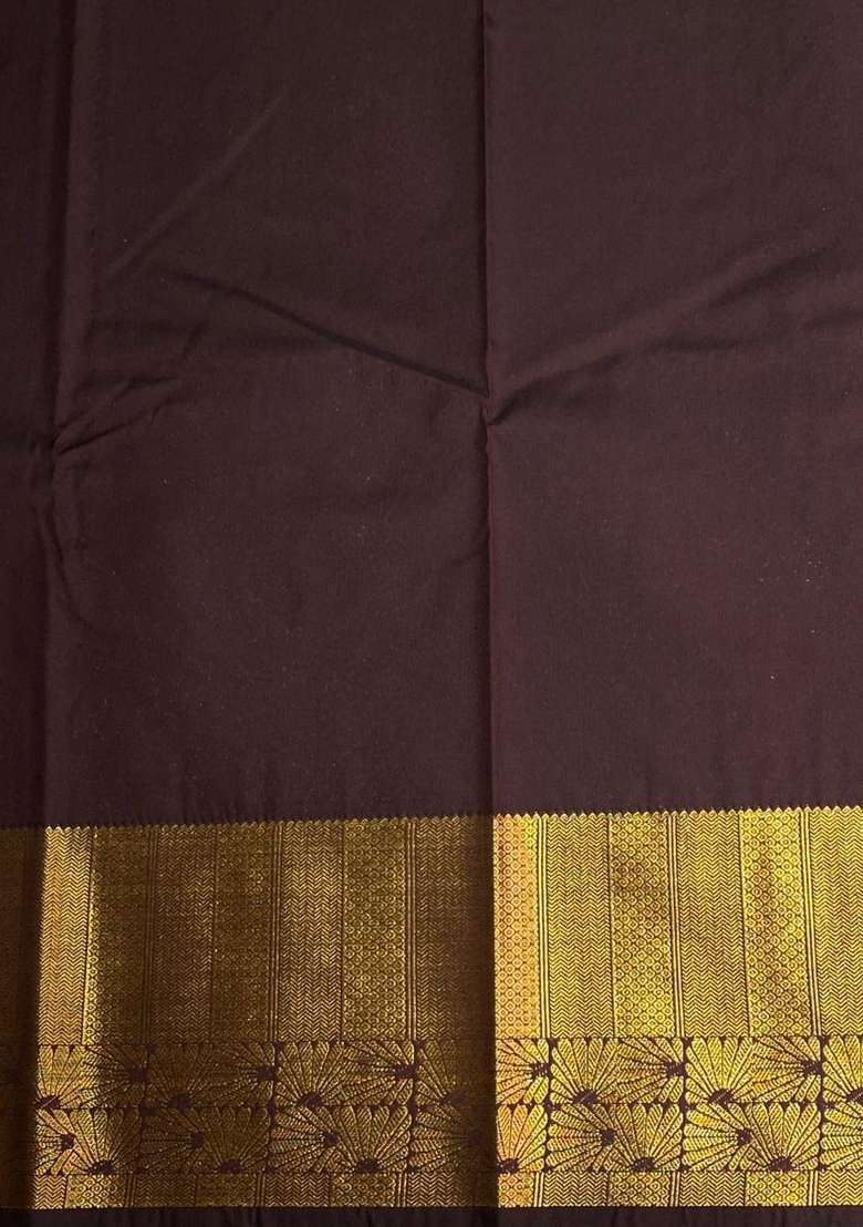 Brown Kanchipuram Silk Saree With Traditional Woven Design For Women - Indya