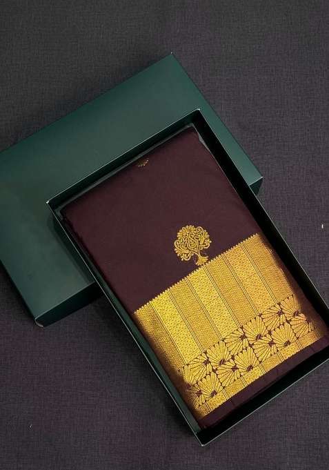 Brown Kanchipuram Silk Saree With Traditional Woven Design For Women