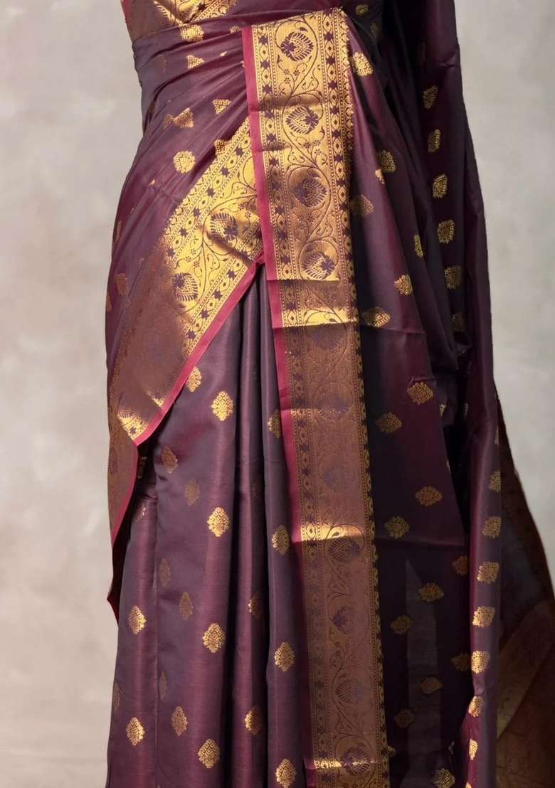 Brown Banarasi Silk Saree With Traditional Woven Design For Women - Indya