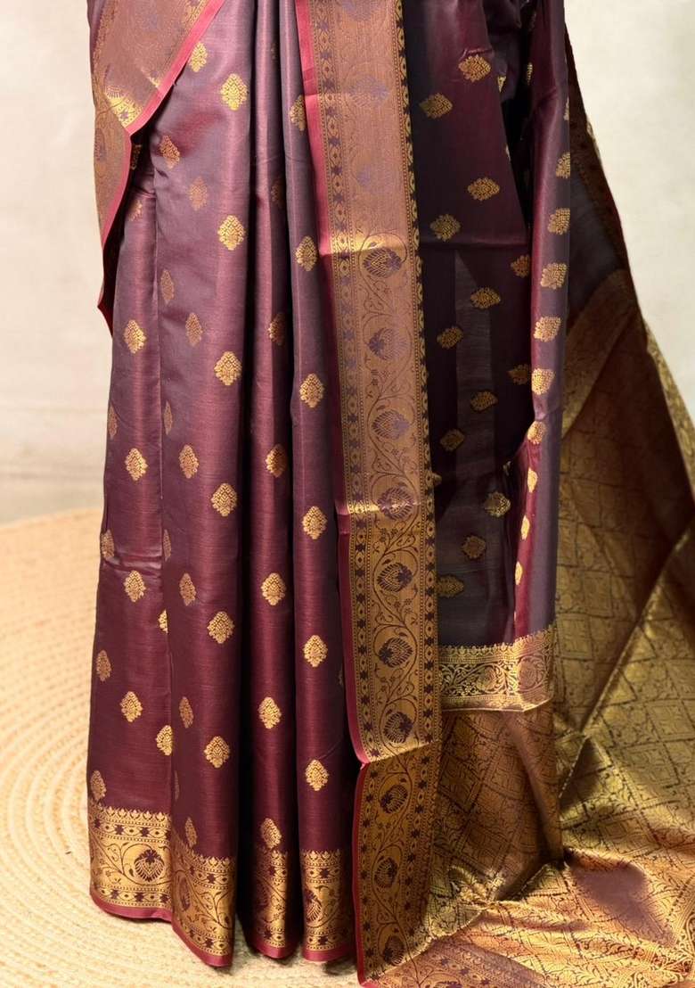 Brown Banarasi Silk Saree With Traditional Woven Design For Women - Indya