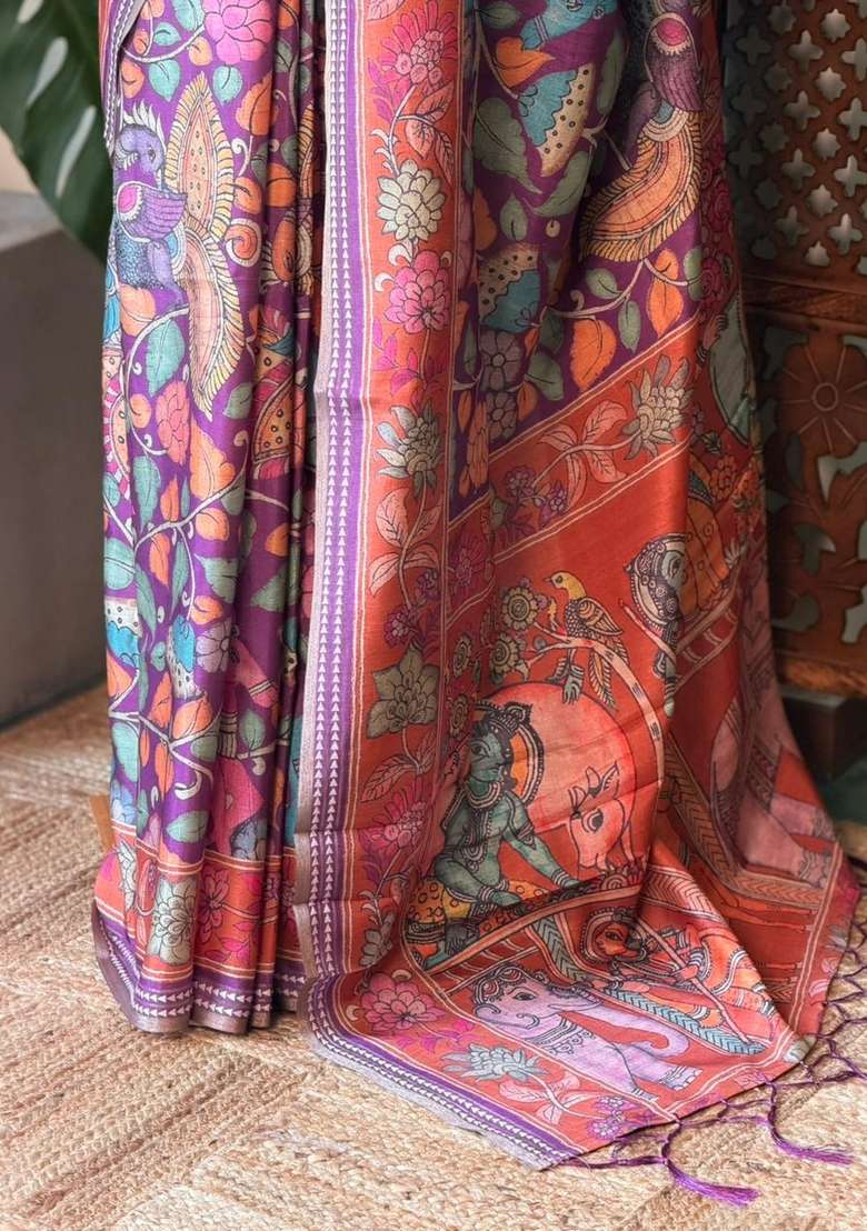 Purple Soft Silk Saree With Traditional Woven Design For Women - Indya