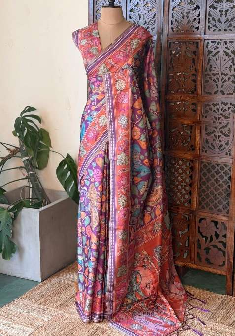 Purple Soft Silk Saree With Traditional Woven Design For Women