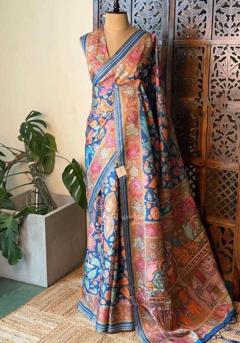 Blue Soft Silk Saree With Traditional Woven Design For Women