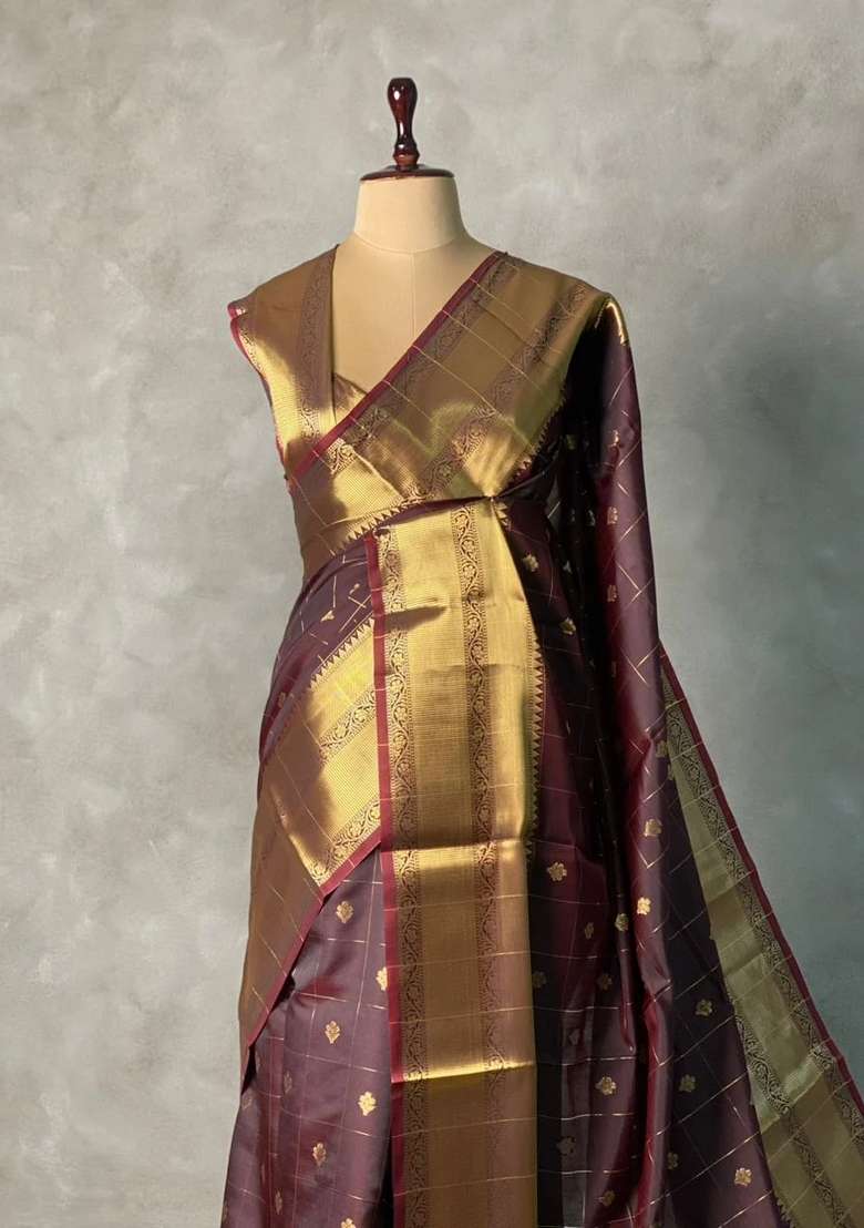 Brown Semi Silk Saree With Traditional Woven Design For Women - Indya