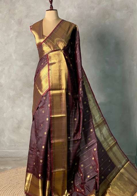 Brown Semi Silk Saree With Traditional Woven Design For Women