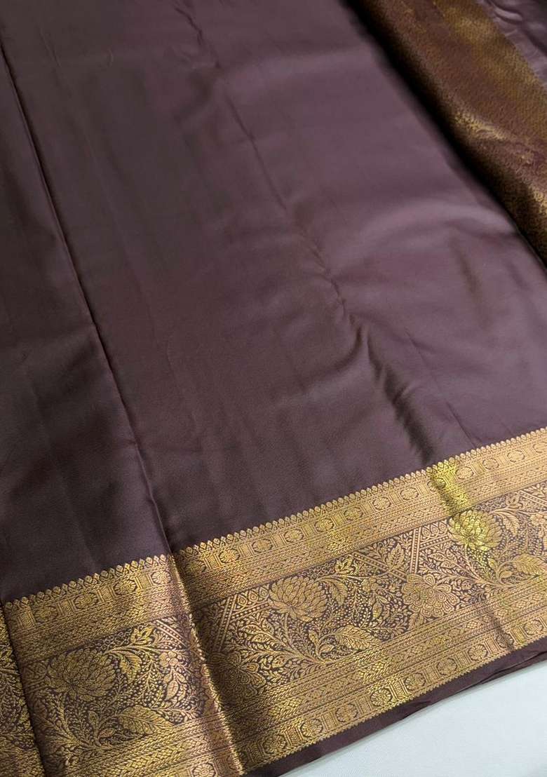Brown Semi Kanchipuram Art Silk Saree With Traditional Woven Design For Women - Indya