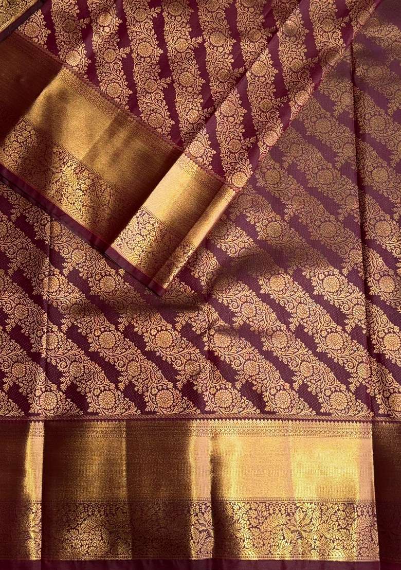 Brown Semi Kanchipuram Art Silk Saree With Traditional Woven Design For Women - Indya
